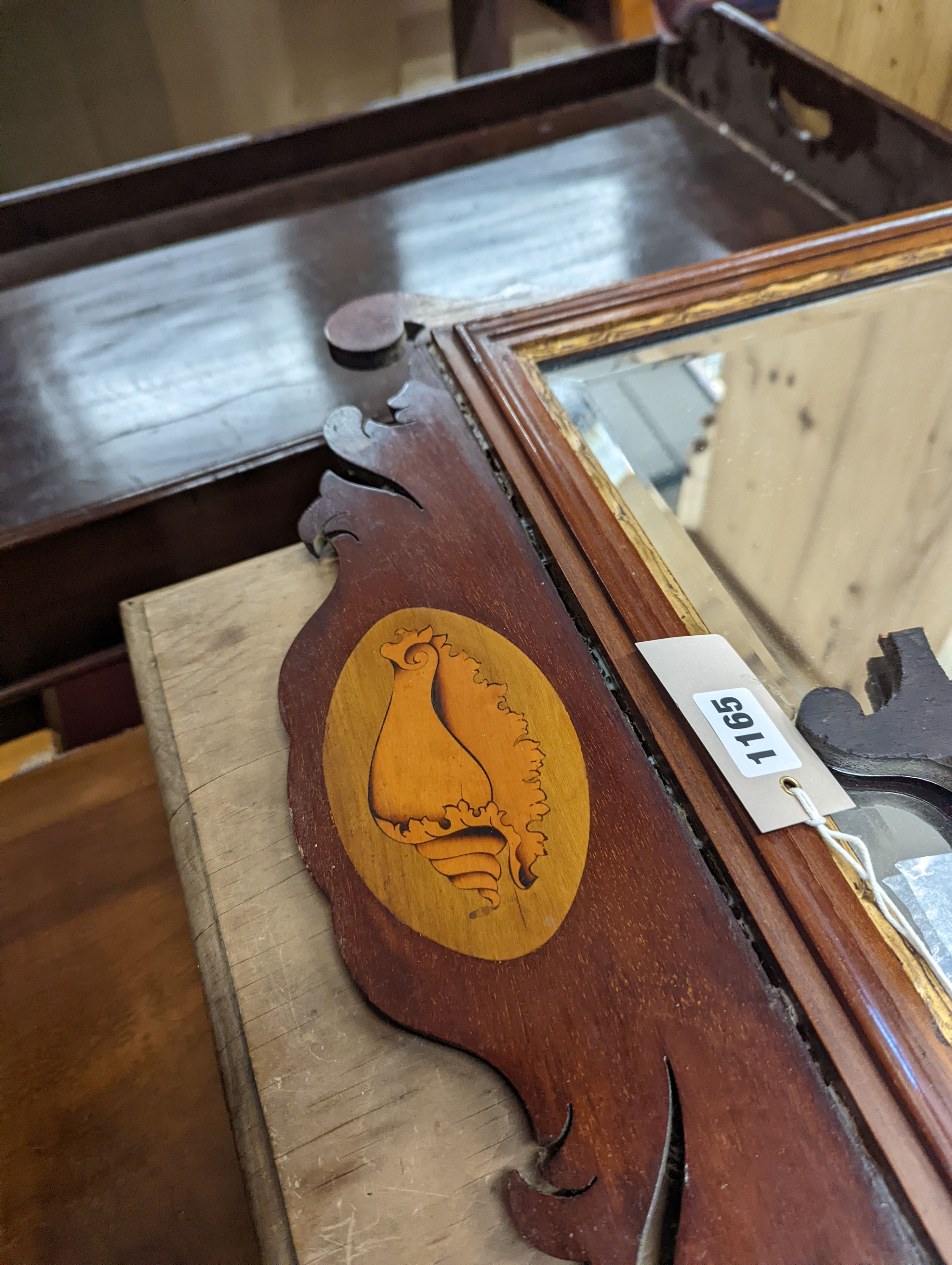 A George III style mahogany fret cut wall mirror in need of restoration, width 52cm, height 83cm